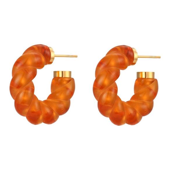 Orange Amber Boho Chunky Acrylic Twisted Hoop Earrings 18K Gold Plated‎ S… - Picture 1 of 6